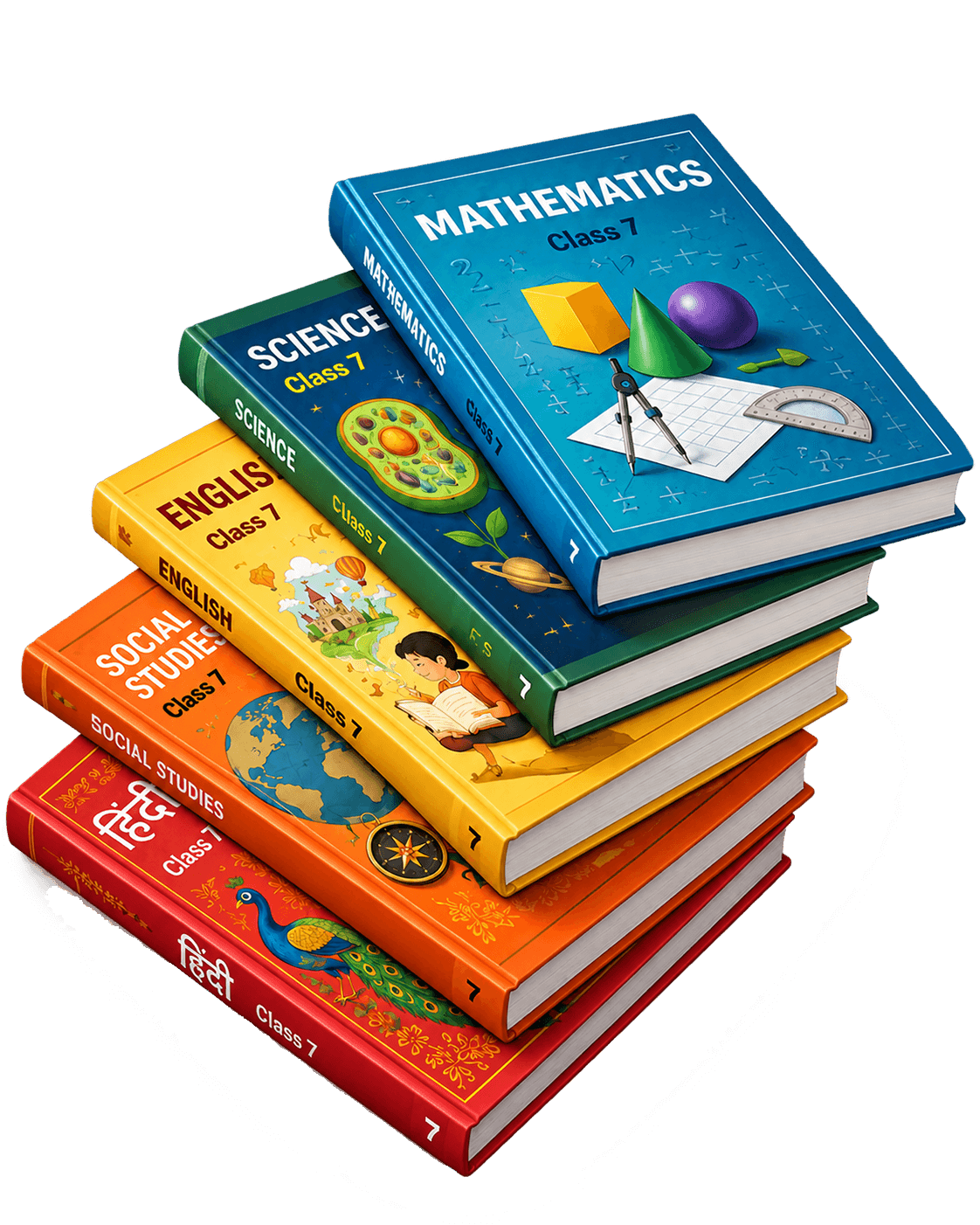 Class 7 school book set stack
